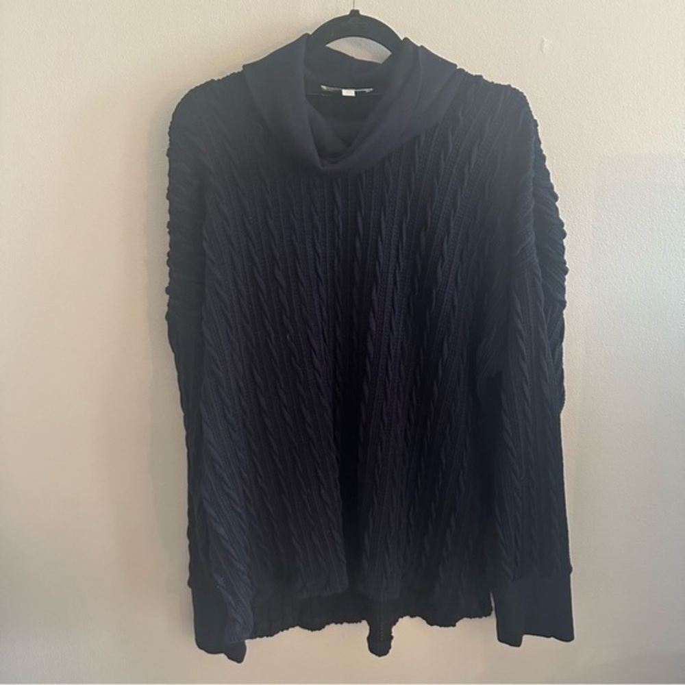 2X Weekend Suzanne Betro Navy Oversized Cable Knit Cowl Neck Sweater